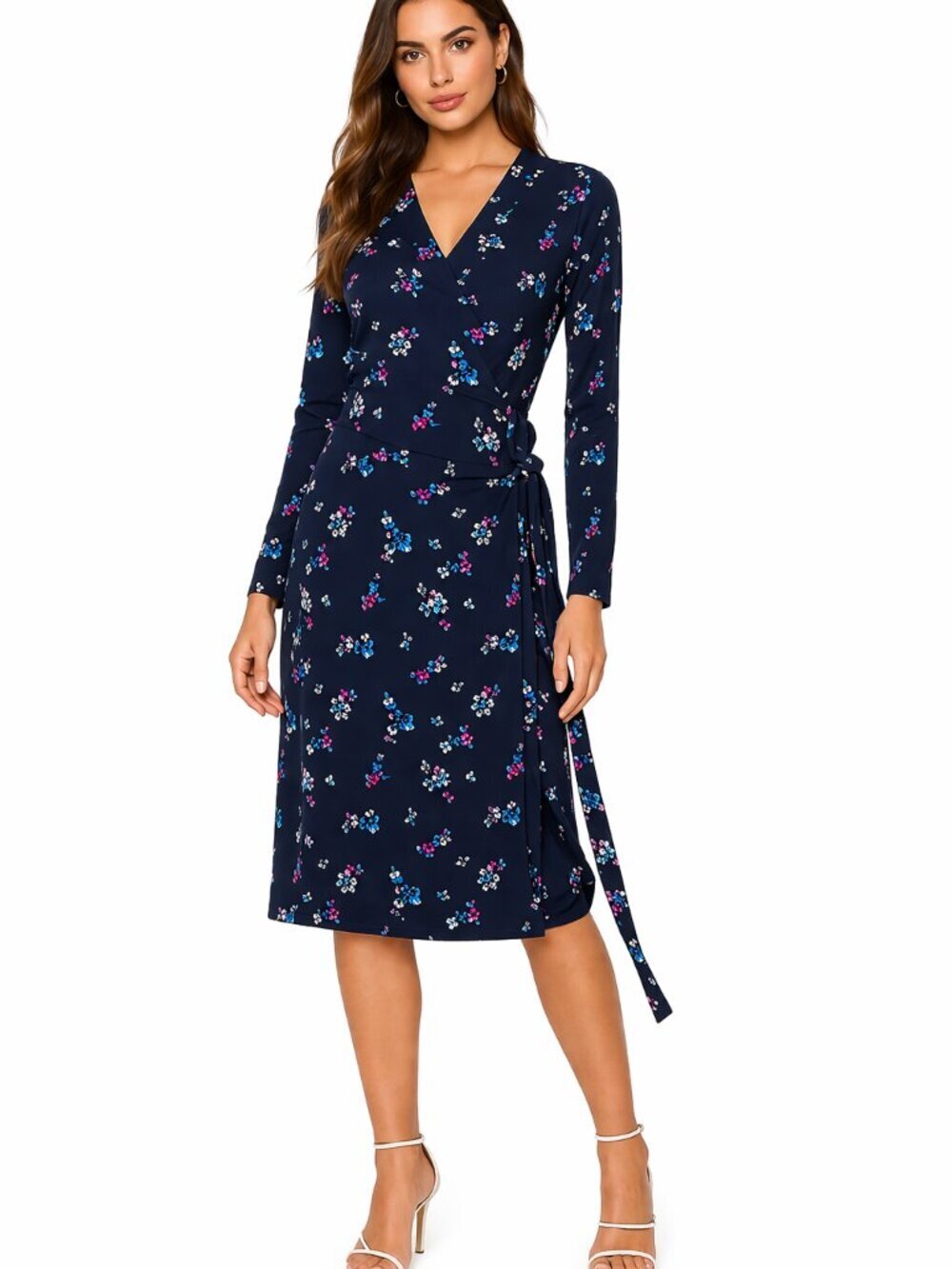New Banana Republic Factory Wrap Dress Size Medium Floral Blue Long Sleeve Work